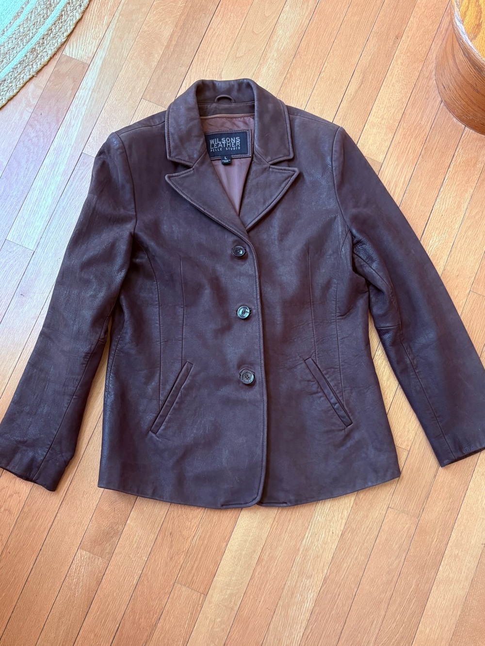 Wilsons Leather Pelle Studio Women's Dark Brown Three-Button Leather Blazer